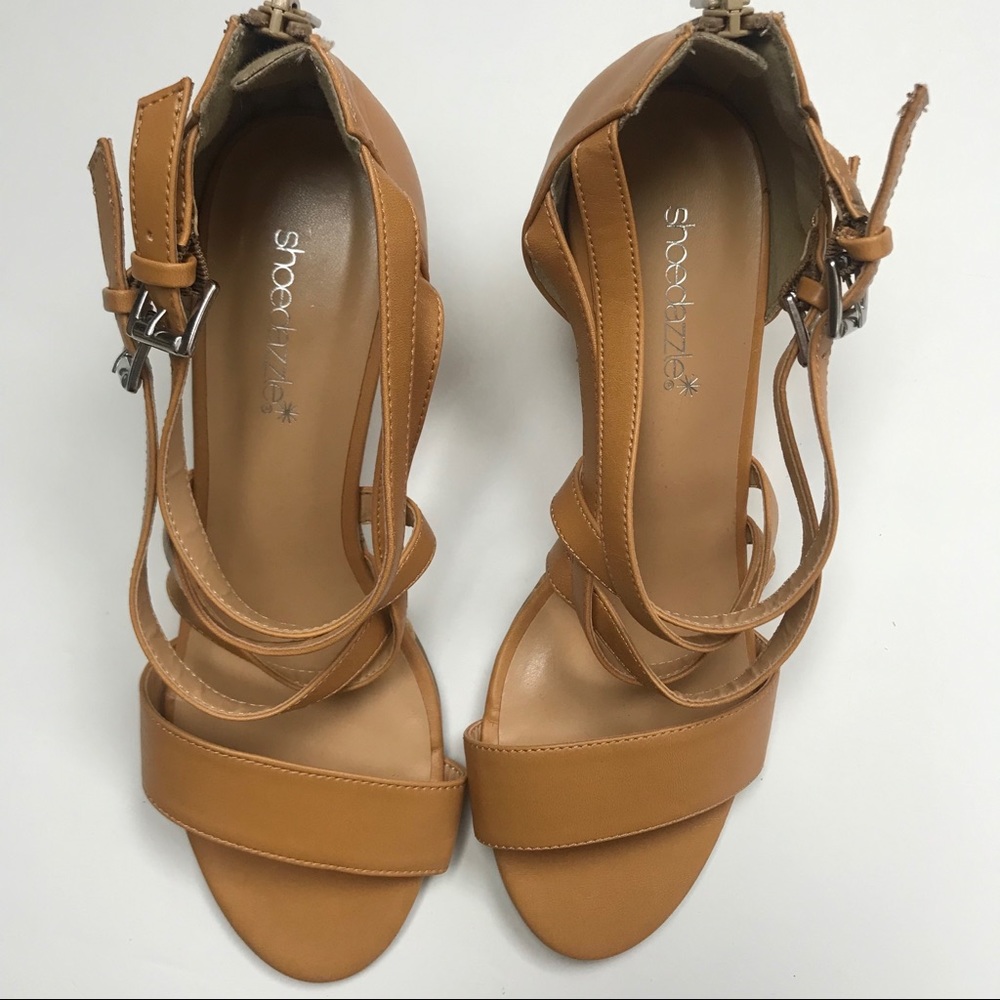 Shoe Dazzle | tan cork sandals wedges 8